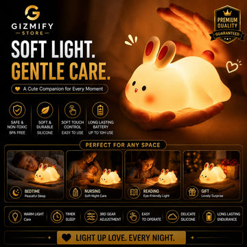 Rabbit Silicone Night Light Lamp – Cute LED Touch Soft Silicone Lamp for Kids Bedroom & Home Decor