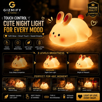 Rabbit Silicone Night Light Lamp – Cute LED Touch Soft Silicone Lamp for Kids Bedroom & Home Decor