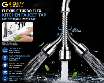 Flexible Turbo Flex Kitchen Faucet Tap – 360° Rotatable Swivel Sink Tap Water Stream Extension