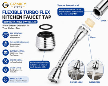 Flexible Turbo Flex Kitchen Faucet Tap – 360° Rotatable Swivel Sink Tap Water Stream Extension