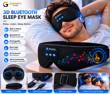 3D Bluetooth Sleep Eye Mask with Built-in Stereo Speakers & Wireless Music Control