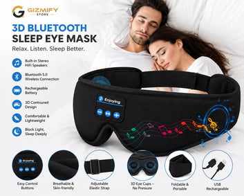 3D Bluetooth Sleep Eye Mask with Built-in Stereo Speakers & Wireless Music Control