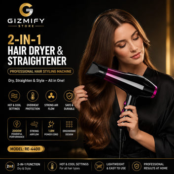 2-in-1 Hair Dryer & Straightener for Men & Women – Professional Unisex Hair Styling Machine with Hot & Cool Settings (Model RE-4400)
