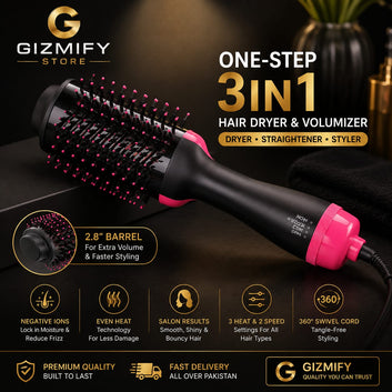 One-Step Hair Dryer & Volumizer 3-in-1 Hot Air Brush – Dryer, Straightener & Styler for Salon Volume, Shine & Frizz-Free Hair