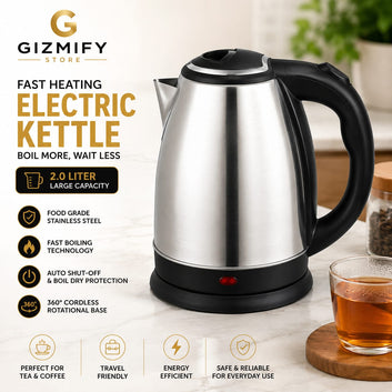 Fast Heating Electric Kettle 2 Liter – Stainless Steel Water Boiler with Auto Shut-Off & Quick Boil for Tea, Coffee & Travel Use
