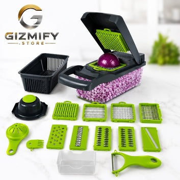 16-in-1 Vegetable Cutter Manual Chopper Slicer Dicer – Multifunction Kitchen Tool with Stainless Steel Blades for Fast Food Preparation