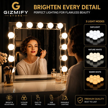 Vanity Mirror Lights Wireless LED Bulbs – Battery Operated LED Makeup Lights for Vanity Mirror with Bright Adjustable Lighting